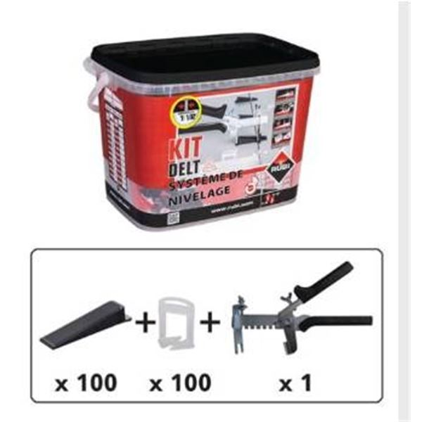 Rubi Tile Leveling System Delta V4 Kit with Pliers, 100 Clips 1/16_ and 100 Wedges