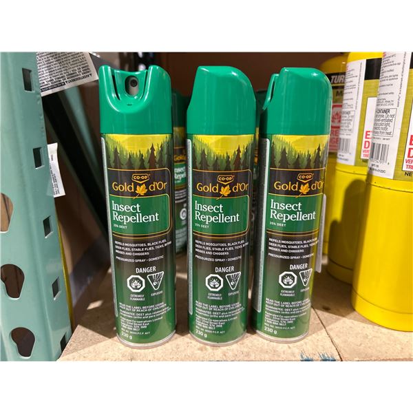 Lot of 3 Co-Op Gold Insect Repellent Cans, 230g Each, 25 Percent DEET
