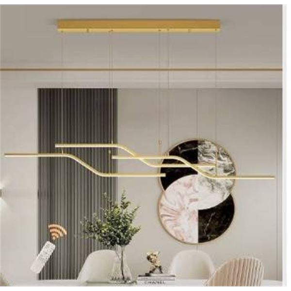 Eiinee Modern LED Pendant Light, Dimmable Modern Linear Wave LED Chandelier Light Fixture, Gold Pend