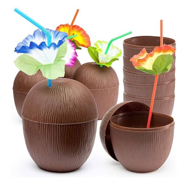 Prextex Coconut Cups with Hibiscus Straws Ð 18 Count