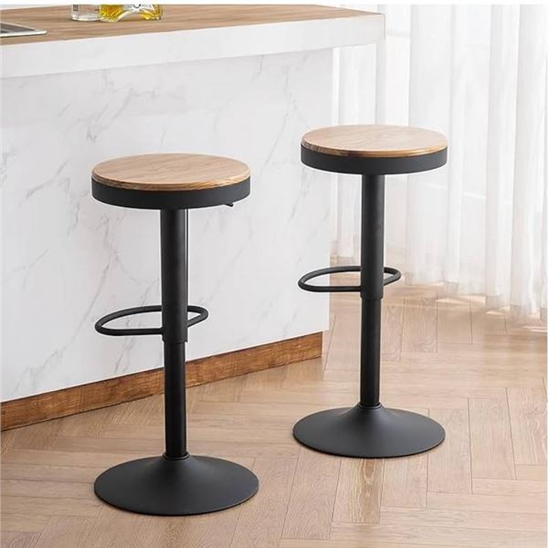 YOUNUOKE Backless Swivel Bar Stools (Wood Grain) Model YNK-191 Set of 2