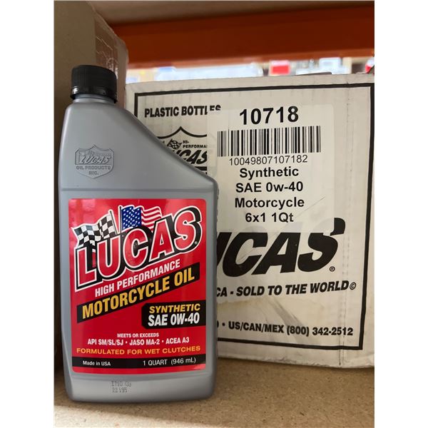 Lucas High Performance Synthetic SAE 0W-40 Motorcycle Oil, 6 x 946ml
