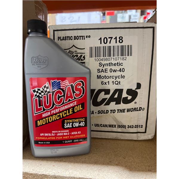 Lucas High Performance Synthetic SAE 0W-40 Motorcycle Oil, 6 x 946ml