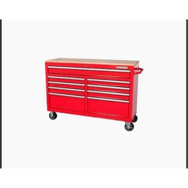 Husky 52 in. 9-Drawer Mobile Workbench with Wood Work Surface