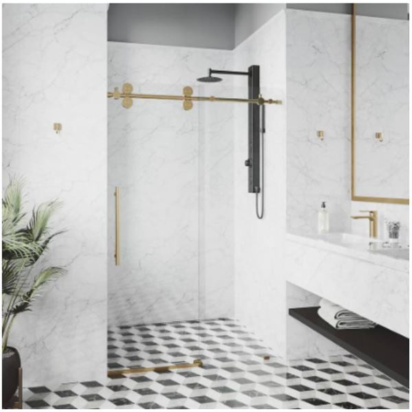 VIGOÊElan 68 to 72 in. W x 74 in. H Frameless Sliding Shower Door in Matte Brushed Gold with Clear G