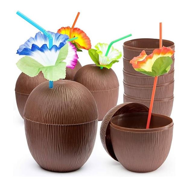 Coconut Cups With Hibiscus Straws, 18 Count by Prextex