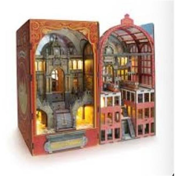 JELMOK DIY Wooden Book Nook Railway Cathedral 3D Puzzle