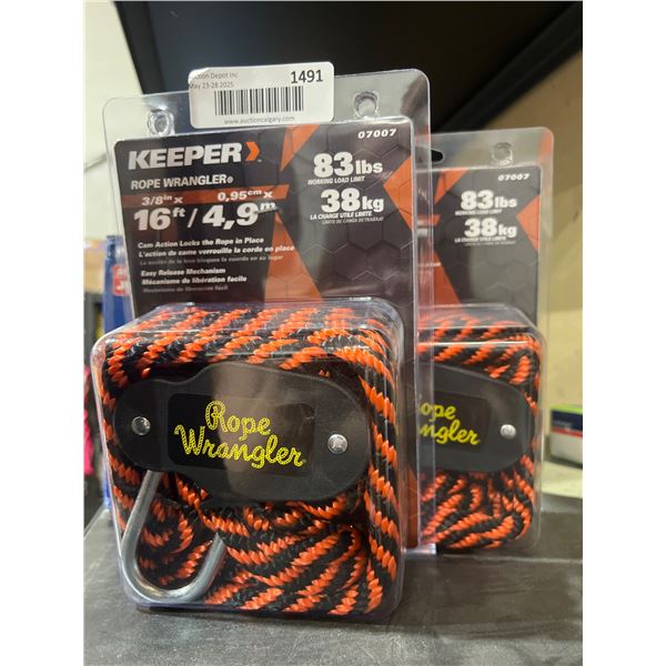 Keeper Rope Wrangler 07007 3/8 in x 16 ft with 83 lb Working Load Limit Lot of 2