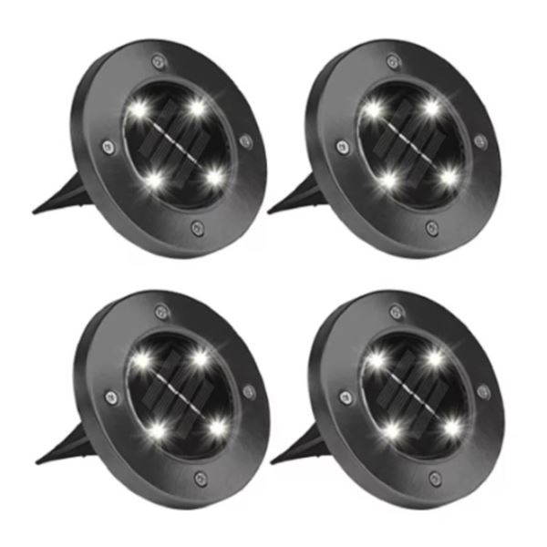 Bell + HowellÊSolar Powered Gunmetal Metal Outdoor Integrated LED Path Disk Lights (Set of 4)