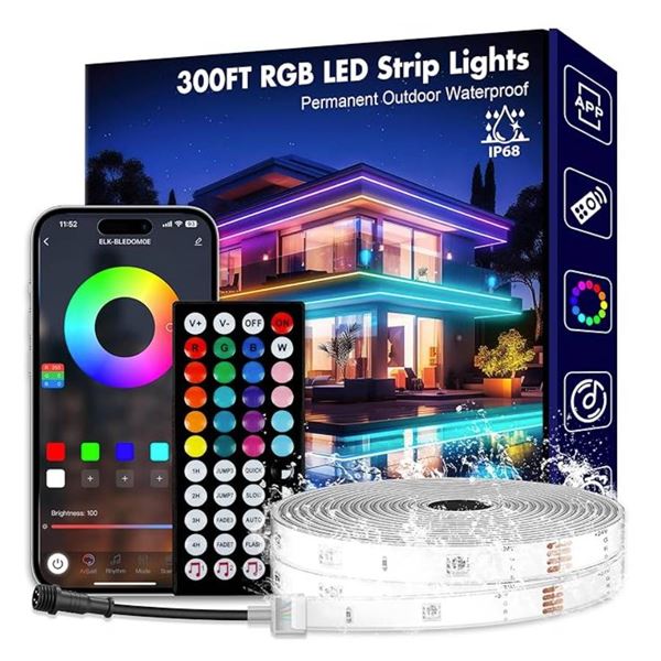 300ft Outdoor Led Strip Lights Waterproof Room Decor, Permanent Outdoor Lights Smart Color Changing 