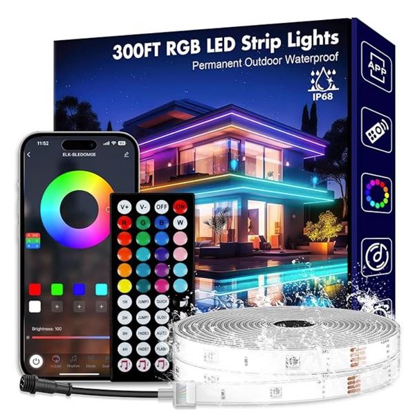 300ft Outdoor Led Strip Lights Waterproof Room Decor, Permanent Outdoor Lights Smart Color Changing 