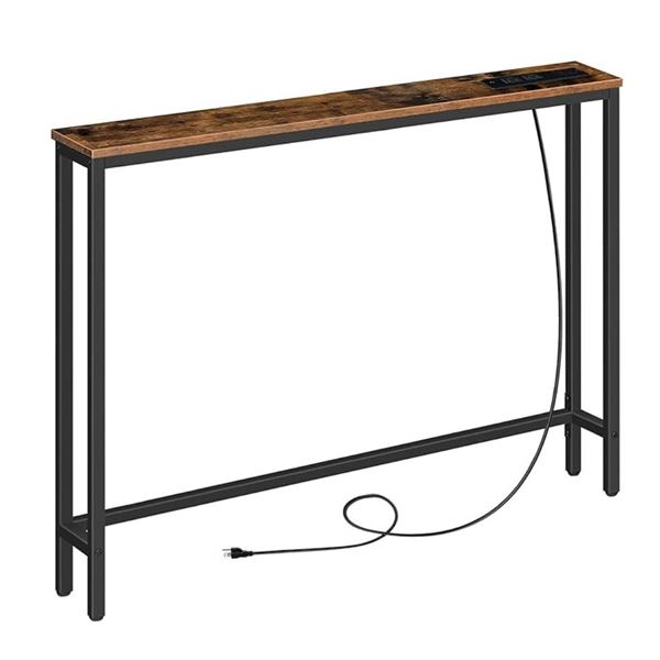 39.4_ Skinny Console Table with Power Outlet, Behind Couch Table with Charging Station, Narrow Sofa 
