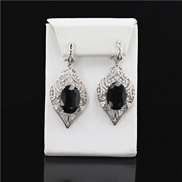 32.55 ctw Blue Sapphire and 2.90 ctw Diamond 14K White Gold Earrings