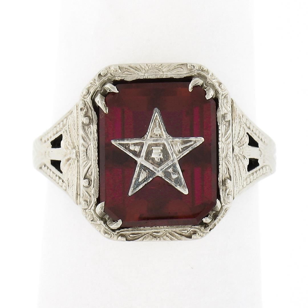 Antique Art Deco 14K Gold Red Stone Order of Easter Star Engraved ...