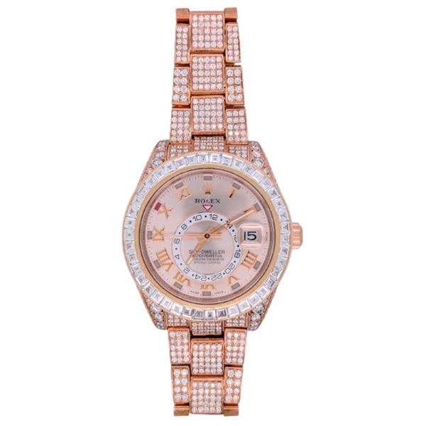 Rolex 18K Everose Gold Sky-Dweller with 23.80 ctw Custom Diamond Accents