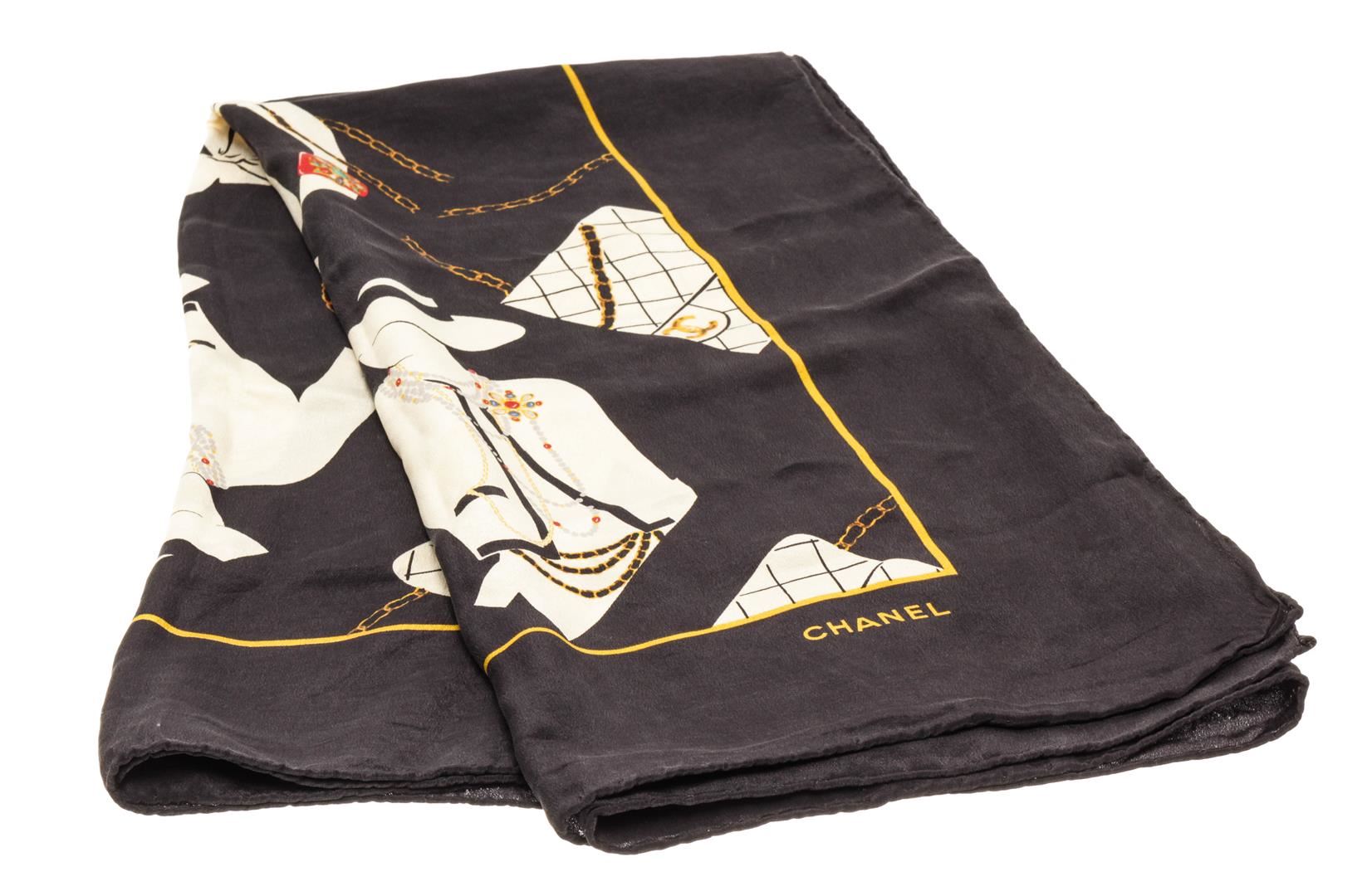 CHANEL Wool Embroidered Scarf Grey Black main image 1