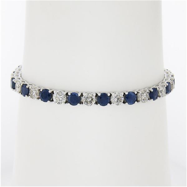 New 18k White Gold 12.26 ctw Top Quality Diamond & Sapphire Tennis Line Bracelet