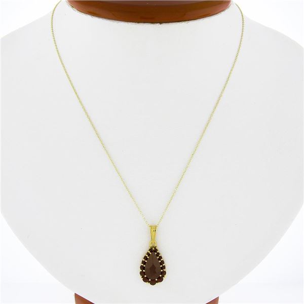 NEW 14k Gold 3.03 ctw Pear & Round Red Garnet Tear Drop Cluster Pendant w/ Chain