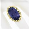 Image 3 : Vintage 18k Gold Elongated Oval Synthetic Alexandrite Solitaire Textured Ring