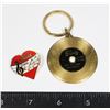 Image 1 : #1409 ELVIS PRESLEY RECORD KEYCHAIN AND HEART PIN