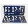 Image 1 : #1455 SET LICENSE PLATE ALBERTA 1972 RG-02-47