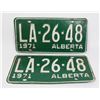 Image 1 : #1456 SET LICENSE PLATE ALBERTA 1971 LA-26-48