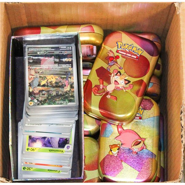 LOT OF 20 OPEN TINS OF POKEMON CARDS