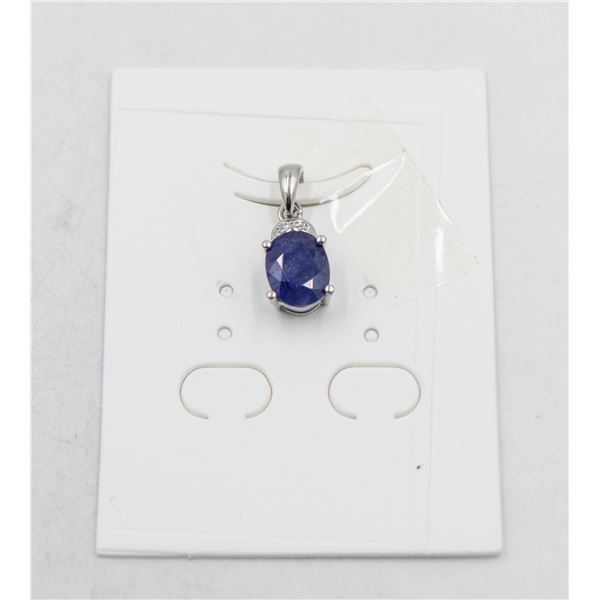#80-NATURAL BLUE SAPPHIRE & CZ PENDANT
