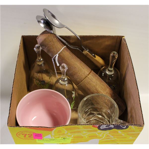 BOX OF VTG. AVON COLLECTOR BELLS & MORE