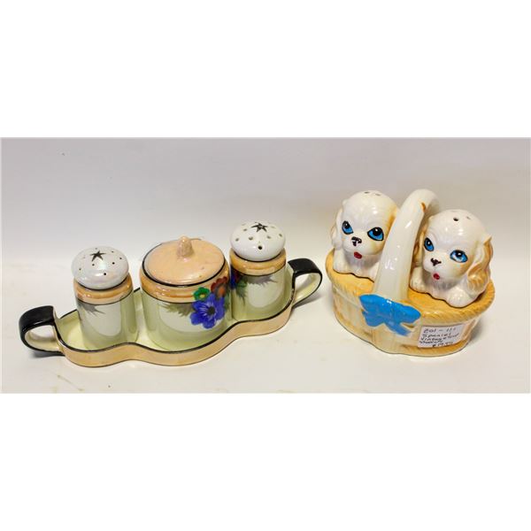 VTG. LUSTERWARE SET & VTG. S & P PUPPY SET