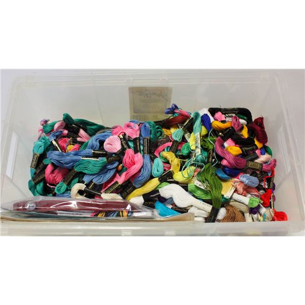 TOTE FULL OF EMBRODERY THREAD AND MORE