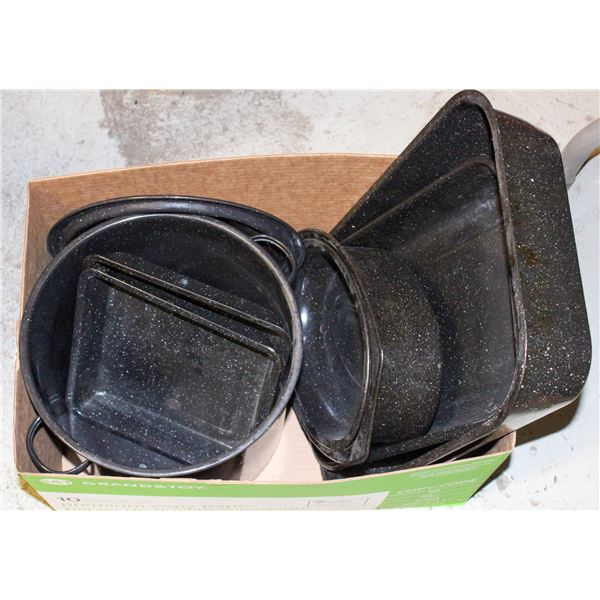 BOX OF 8 GRANITE STONE BAKEWARE