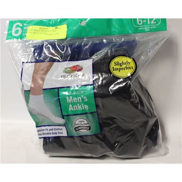 BLACK ANKLE SOCKS 6-12 SIZE 6-PACK FRUIT OF THE