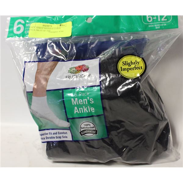 BLACK ANKLE SOCKS 6-12 SIZE 6-PACK FRUIT OF THE