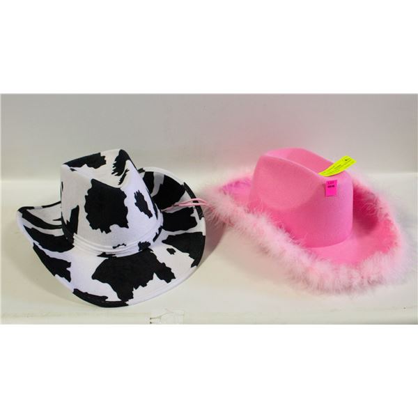 COWPRINT & FEATHER TRIM PINK COWBOY HATS
