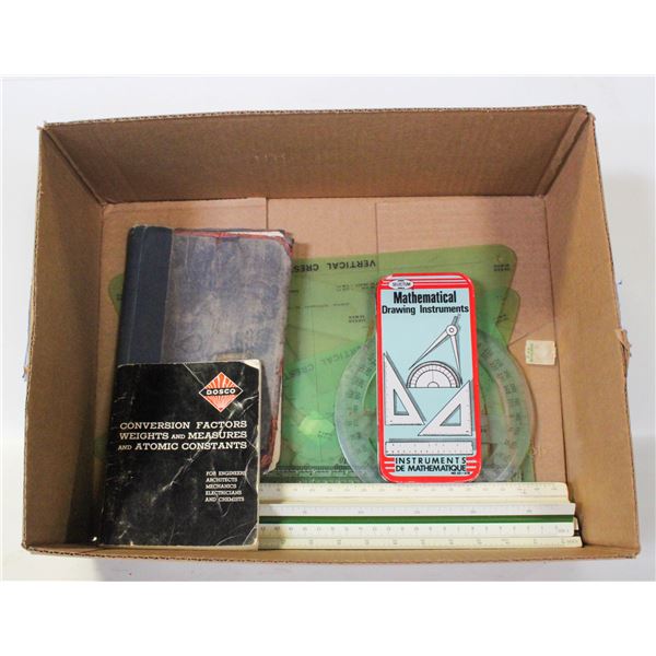 DRAFTING/ENGINEERING RULERS, SQUARES, BOOKS,