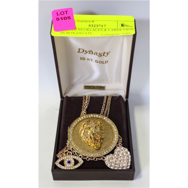 ESTATE NECKLACES & LARGE LION IN BOX-ESTATE