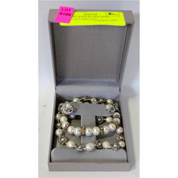 PEOPLES JEWELRY BOX W/ PEARLY NECKLACE, BRACELT,