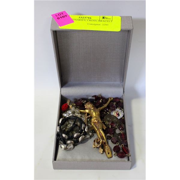 ESTATE ROSARIES, CROSS, BRACELET &