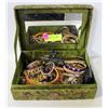 Image 1 : GREEN SATIN BOX FULL OF ESTATE JEWELRY-ESTATE