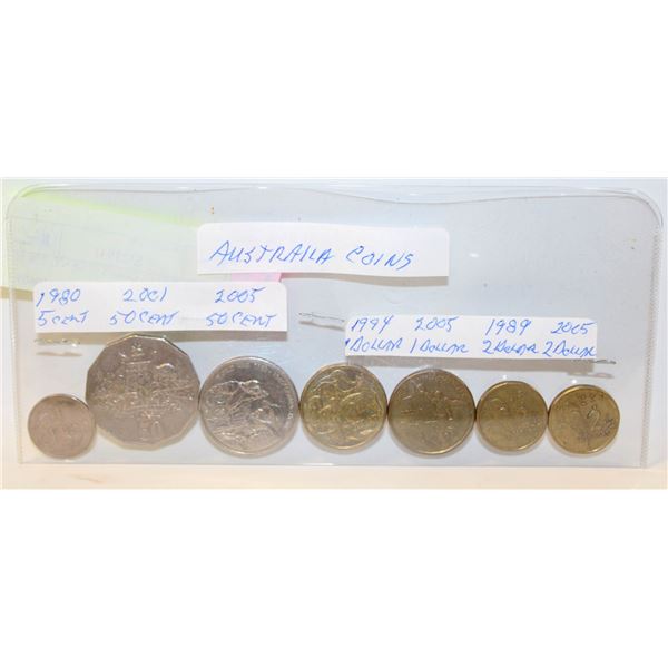 7 AUSTRALIA COINS (5 CENT, 2 X 50 CENT, 2 X $1