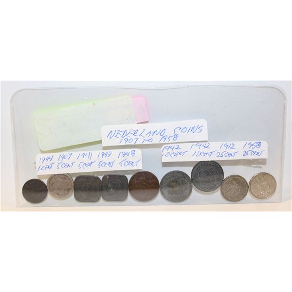 9 NETHERLAND COINS (1 CENT, 4 X 5 CENT, 2 X 10 CEN