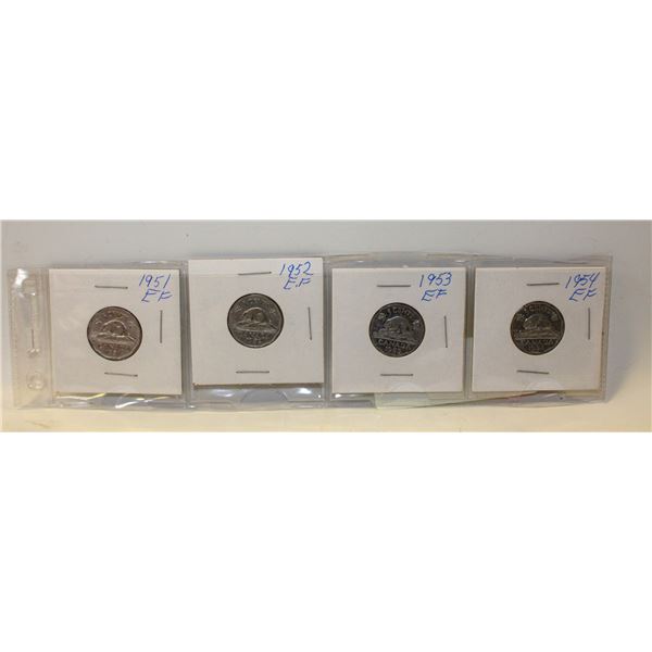CANADA 1951-1954 STEEL ALLOY NICKELS (GROUP OF 4)