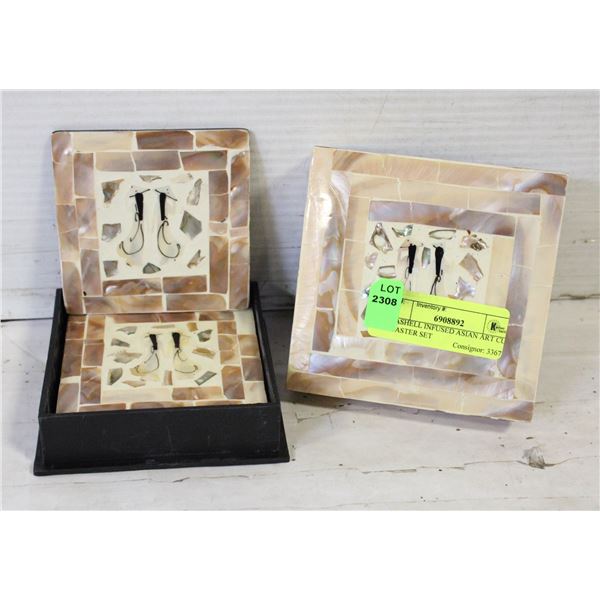 SEASHELL INFUSED ASIAN ART CUP COASTER SET
