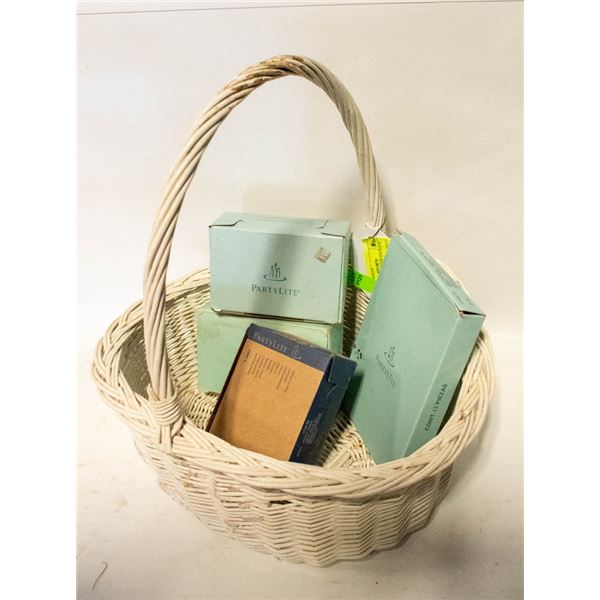 WICKER BASKET WITH PARTYLITE CANDLES