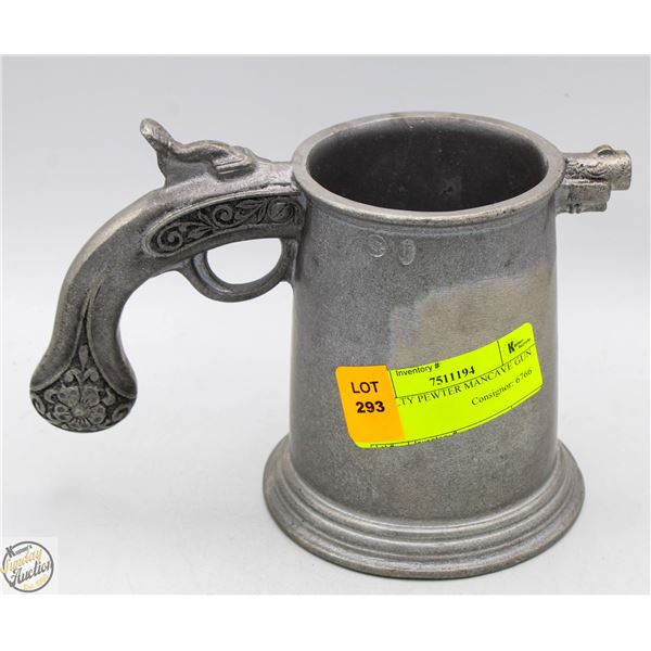 NOVELTY PEWTER MANCAVE GUN MUG