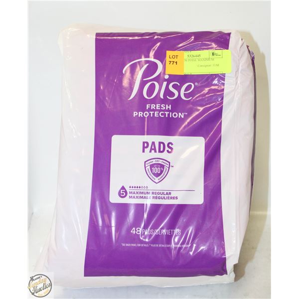 NEW 48 PADS POISE MAXIMUM REGULAR