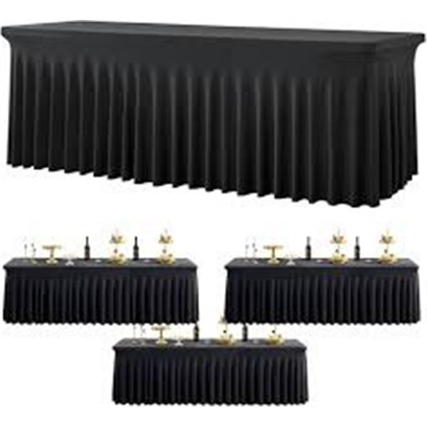 NEW 3 PACK OF 8FT BLACK TABLE SKIRTS