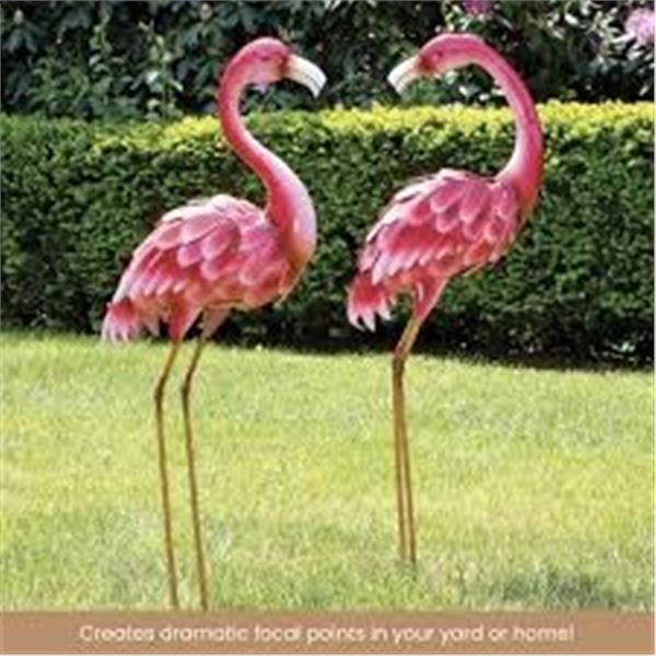 NEW WITH BOX BITS & PIECES TWO METAL FLAMINGOS