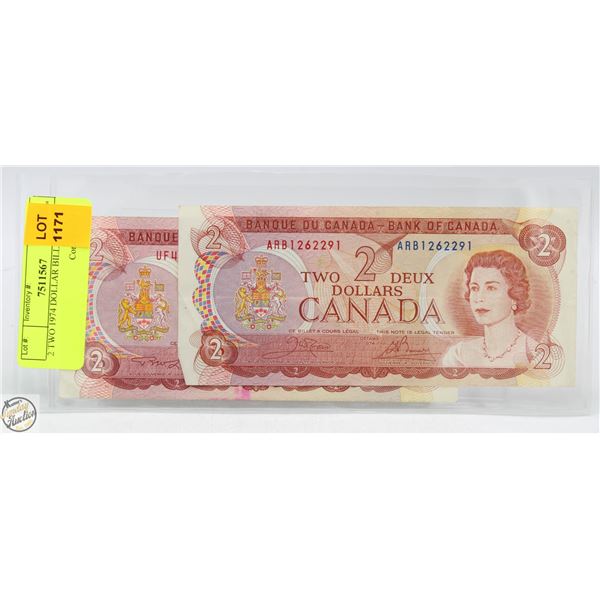 2 TWO 1974 DOLLAR BILLS